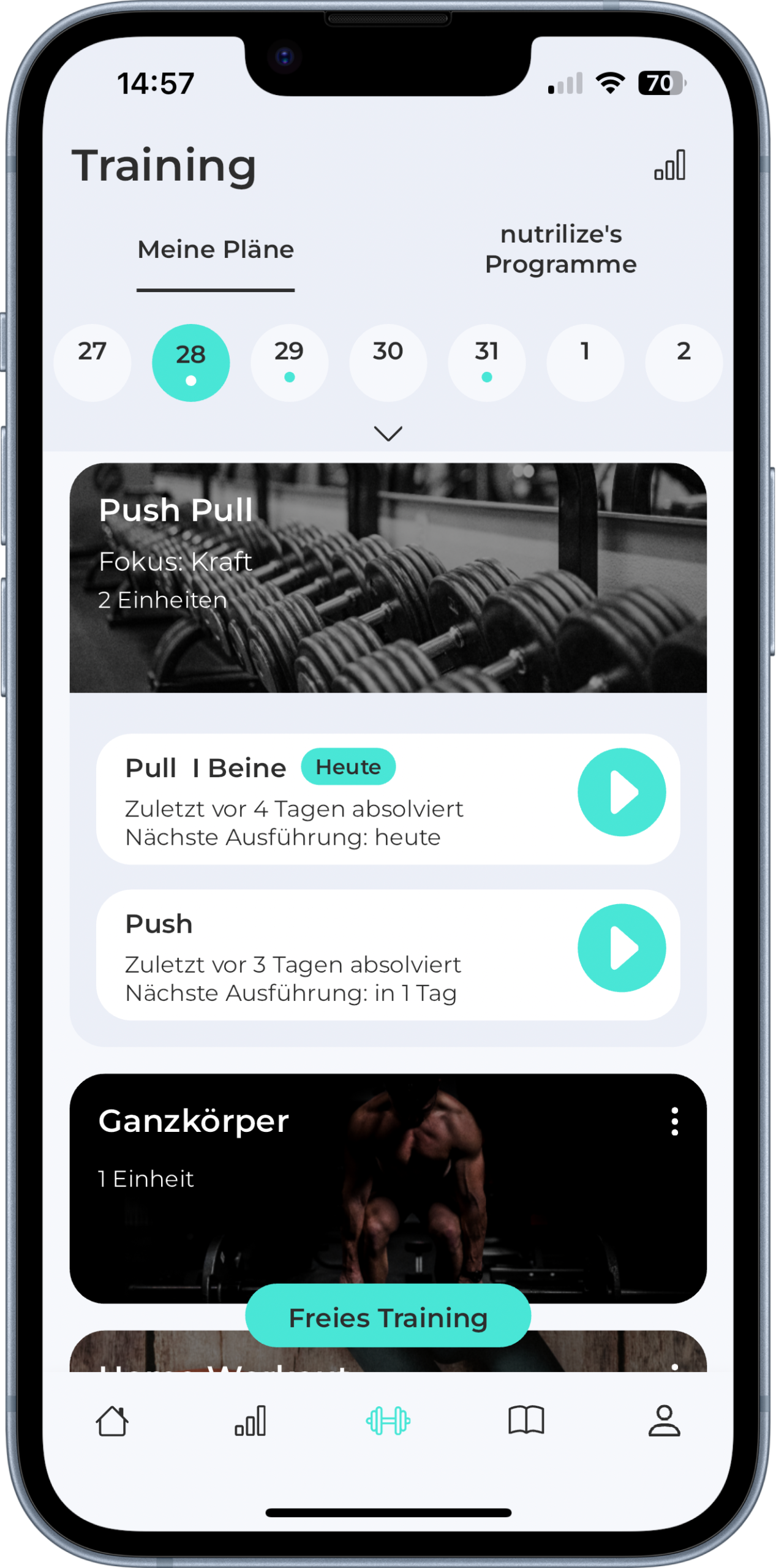 Screenshot der Trainings-App